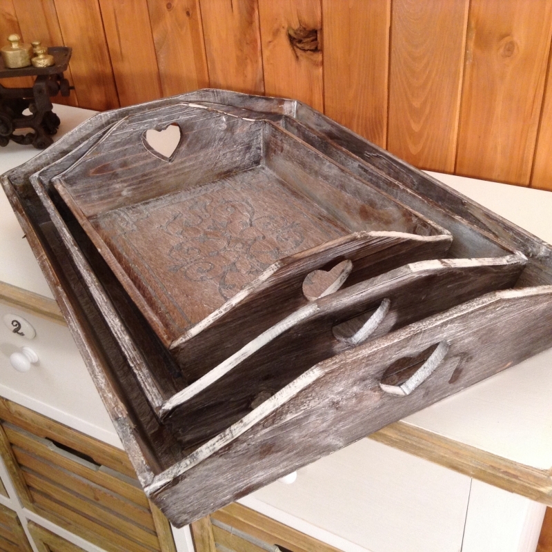 Dřevěný tác - sada 3ks 52/42/35cm