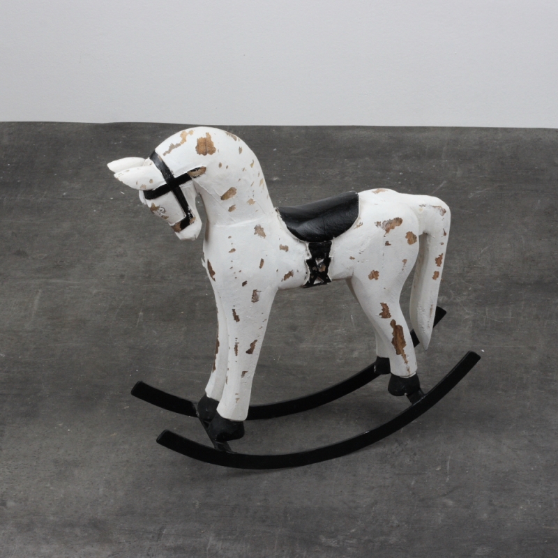 Dřevěný velký houpací kůň s oprýskaným vzhledem 39x11x40cm