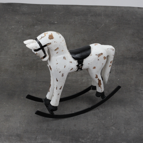 Dřevěný velký houpací kůň s oprýskaným vzhledem 39x11x40cm