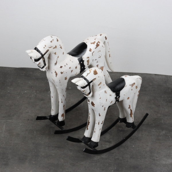 Dřevěný velký houpací kůň s oprýskaným vzhledem 39x11x40cm