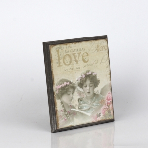 Dřevěný vintage obraz 14x12cm