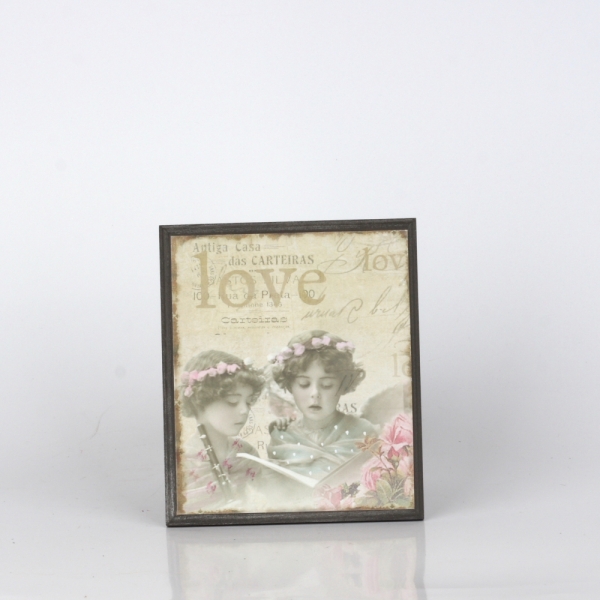 Dřevěný vintage obraz 14x12cm