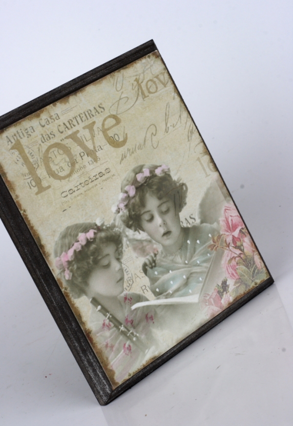 Dřevěný vintage obraz 14x12cm