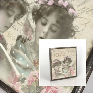 Dřevěný vintage obraz 22x22cm