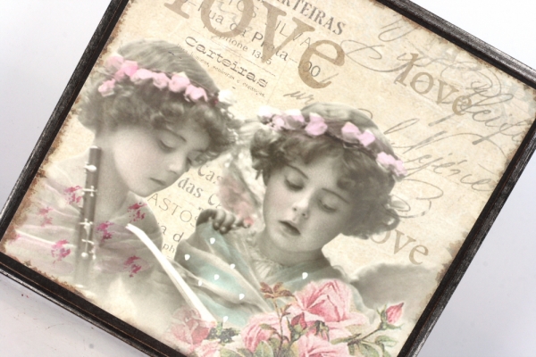 Dřevěný vintage obraz 22x22cm