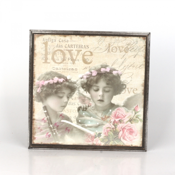 Dřevěný vintage obraz 22x22cm