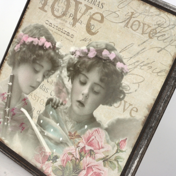 Dřevěný vintage obraz 22x22cm