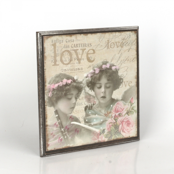 Dřevěný vintage obraz 22x22cm