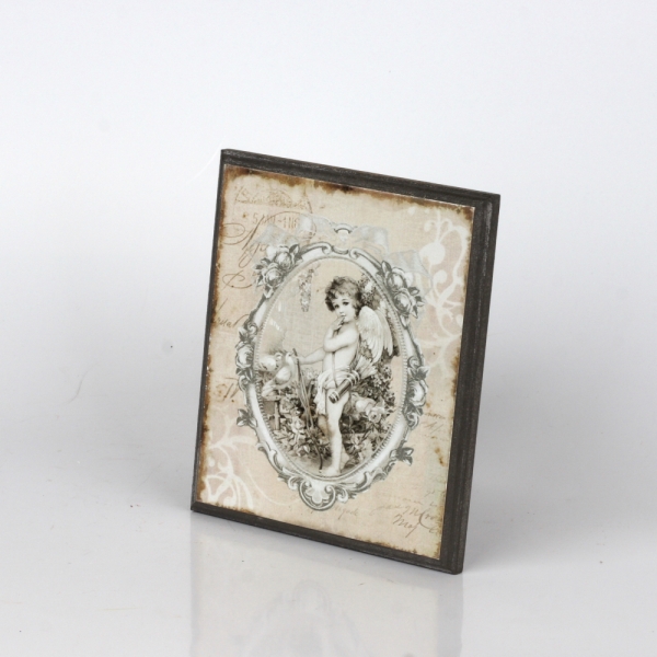 Dřevěný vintage obraz anděl 14x12cm