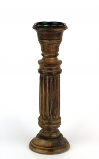 Dřevěný vyřezávaný svícen tmavý 37cm