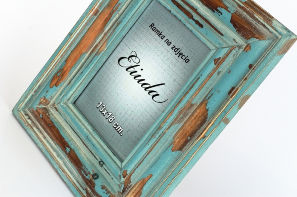 Fotorámeček na fotografii 13x18cm tyrkys s patinou 31x25,5cm