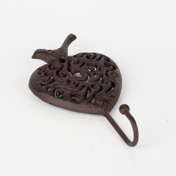 Háček srdce s ptáčkem litina 15x8cm