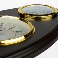 Hodiny dřevěné s teploměrem a vlhkoměrem 40x21x4,5cm