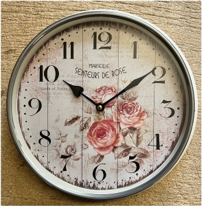 Hodiny na stěnu Provence růže kov 31cm 