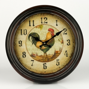 Hodiny nástěnné kovové s kohoutem 39cm
