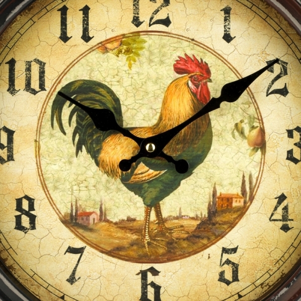Hodiny nástěnné kovové s kohoutem 39cm