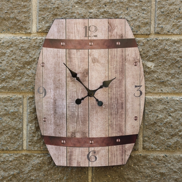 Hodiny nástěnné plechové sud 50 x 38,5cm