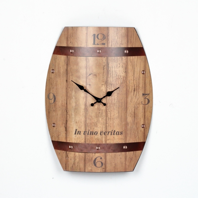Hodiny nástěnné plechové sud In vino veritas 50x38,5cm