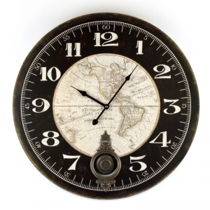 Hodiny nástěnné s mapou a kyvadlem 58cm