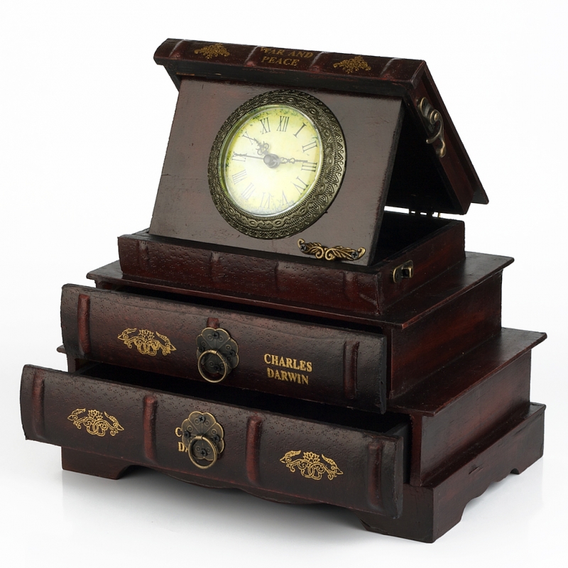 Hodiny stolní dřevěné knihy 28cm