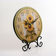 Hodiny stolní na stojánku - motiv slunečnice 18cm