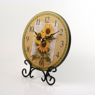 Hodiny stolní na stojánku - motiv slunečnice 18cm
