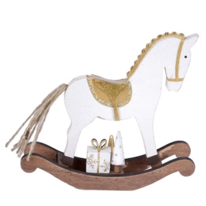 Houpací koník bílý větší 23 x 6 x 21 cm dřevěný