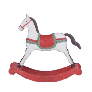 Houpací kůň bílý s červenými a zelenými detaily větší 27 x 5 x 25 cm dřevěný
