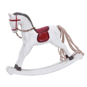 Houpací kůň bílý s červenými detaily 25x21 cm dřevěný