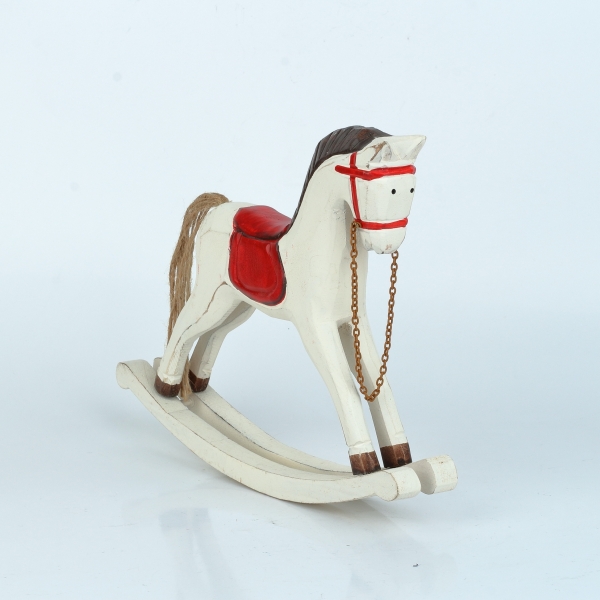 Houpací kůň bílý s červenými detaily 25x21 cm dřevěný