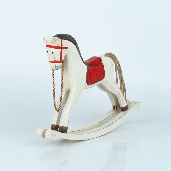 Houpací kůň bílý s červenými detaily 25x21 cm dřevěný