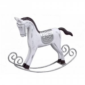 Houpací kůň bílý se stříbrnými detaily 30x25 cm