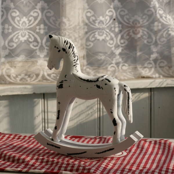 Houpací kůň dřevěný bílý 22x20cm