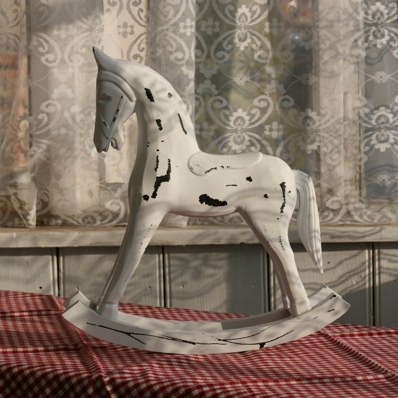 Houpací kůň dřevěný bílý 34x33cm