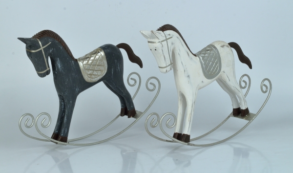 Houpací kůň šedý se stříbrnými detaily 30x25 cm