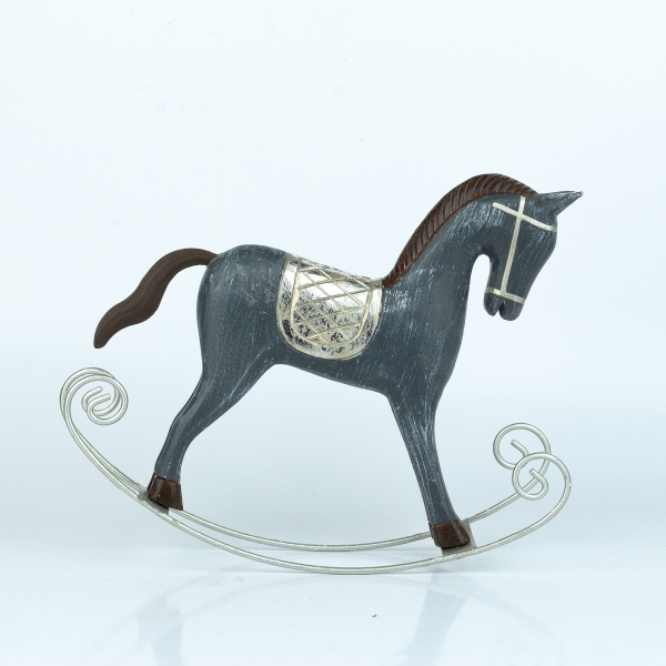 Houpací kůň šedý se stříbrnými detaily 30x25 cm