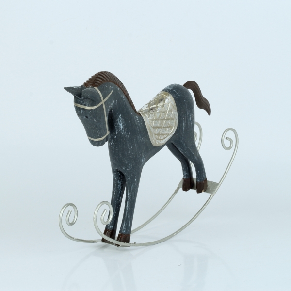 Houpací kůň šedý se stříbrnými detaily 30x25 cm