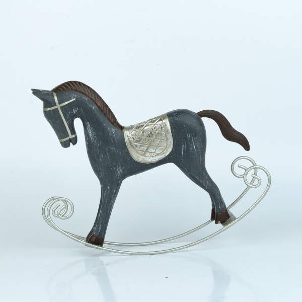 Houpací kůň šedý se stříbrnými detaily 30x25 cm