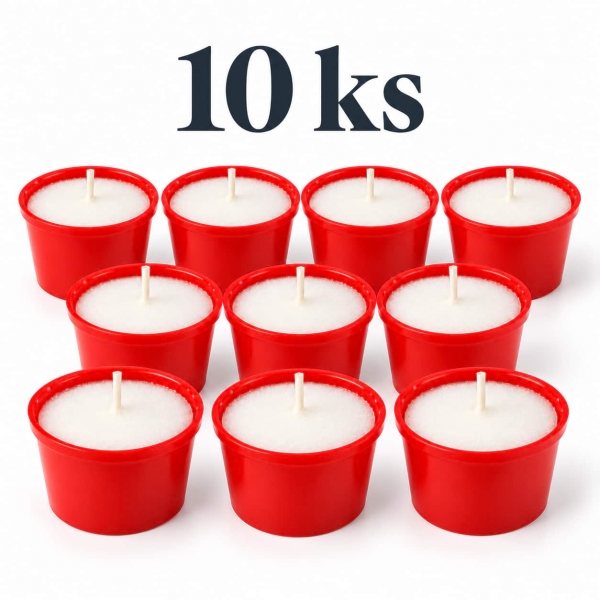 Hřbitovní svíčky v červeném kalíšku – cca 10 h, 10 ks
