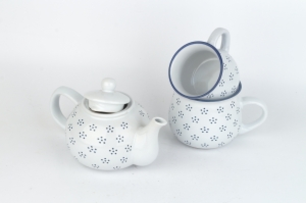 Hrnek bílý s modrými tečkami 370ml