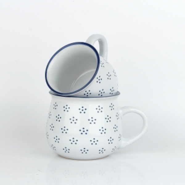 Hrnek bílý s modrými tečkami 370ml