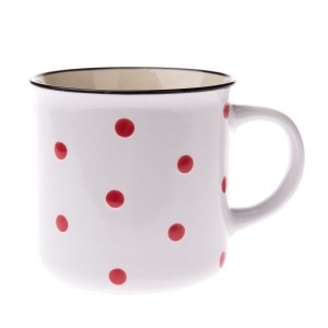 Hrnek keramický bílý s červenými puntíky 480ml