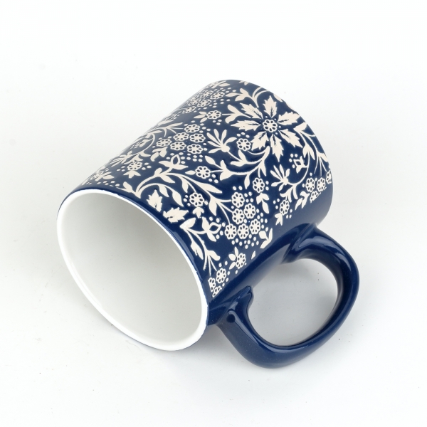 Hrnek květinový motiv modrobílý 620ml keramika