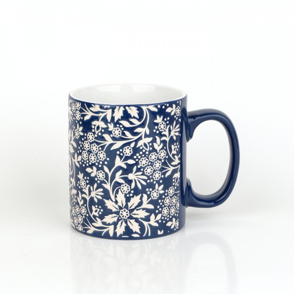 Hrnek květinový motiv modrobílý 620ml keramika