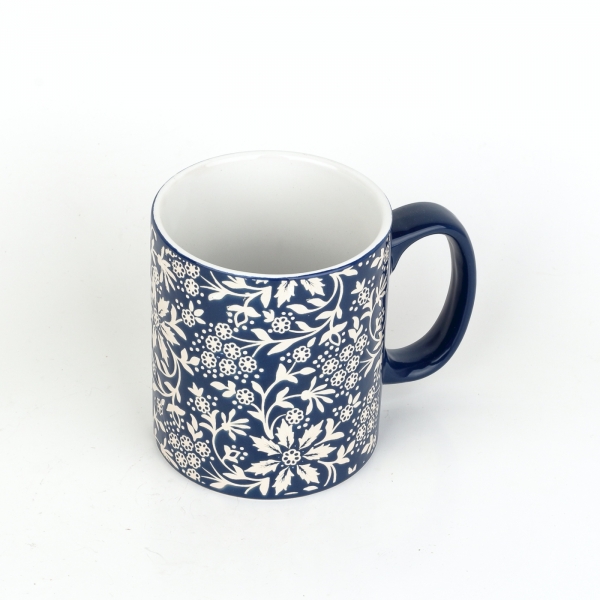Hrnek květinový motiv modrobílý 620ml keramika