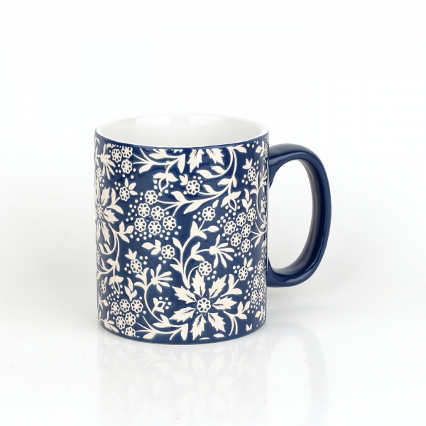 Hrnek květinový motiv modrobílý 620ml keramika