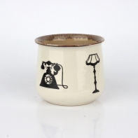 Hrnek na čaj s vintage motivy hnědý 14x10x9cm