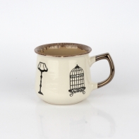 Hrnek na čaj s vintage motivy hnědý 14x10x9cm