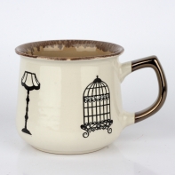 Hrnek na čaj s vintage motivy hnědý 14x10x9cm