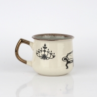 Hrnek na čaj s vintage motivy šedý 14x10x9cm